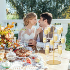 QPIX DIGITAL Champagne Tower,Metal Cocktail Tree Stand 3 Tier - 12 Holders For Champagne, Cocktails, Martini, Margarita Cups at Weddings,Bridal Parties & Events,Cocktail Glass Gold Holder