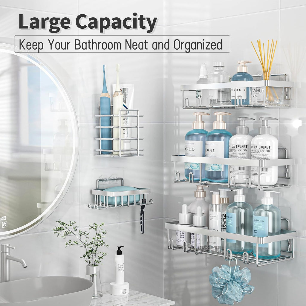 5 Pack Shower Caddy for Inside Shower,Chrome Silver Bathroom Storage