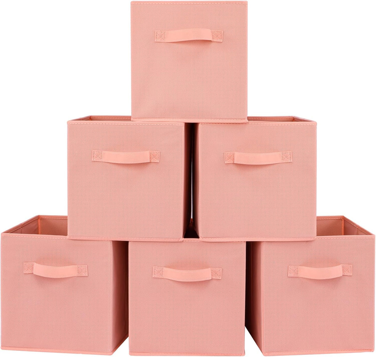 Stero 13x13x13 Inch Fabric Storage Bins 6 Pack Fun Colored Durable Storage Cubes with Handles Foldable Cube Baskets for Home, Kids Room, Closet and Toys Organization Peachpuff