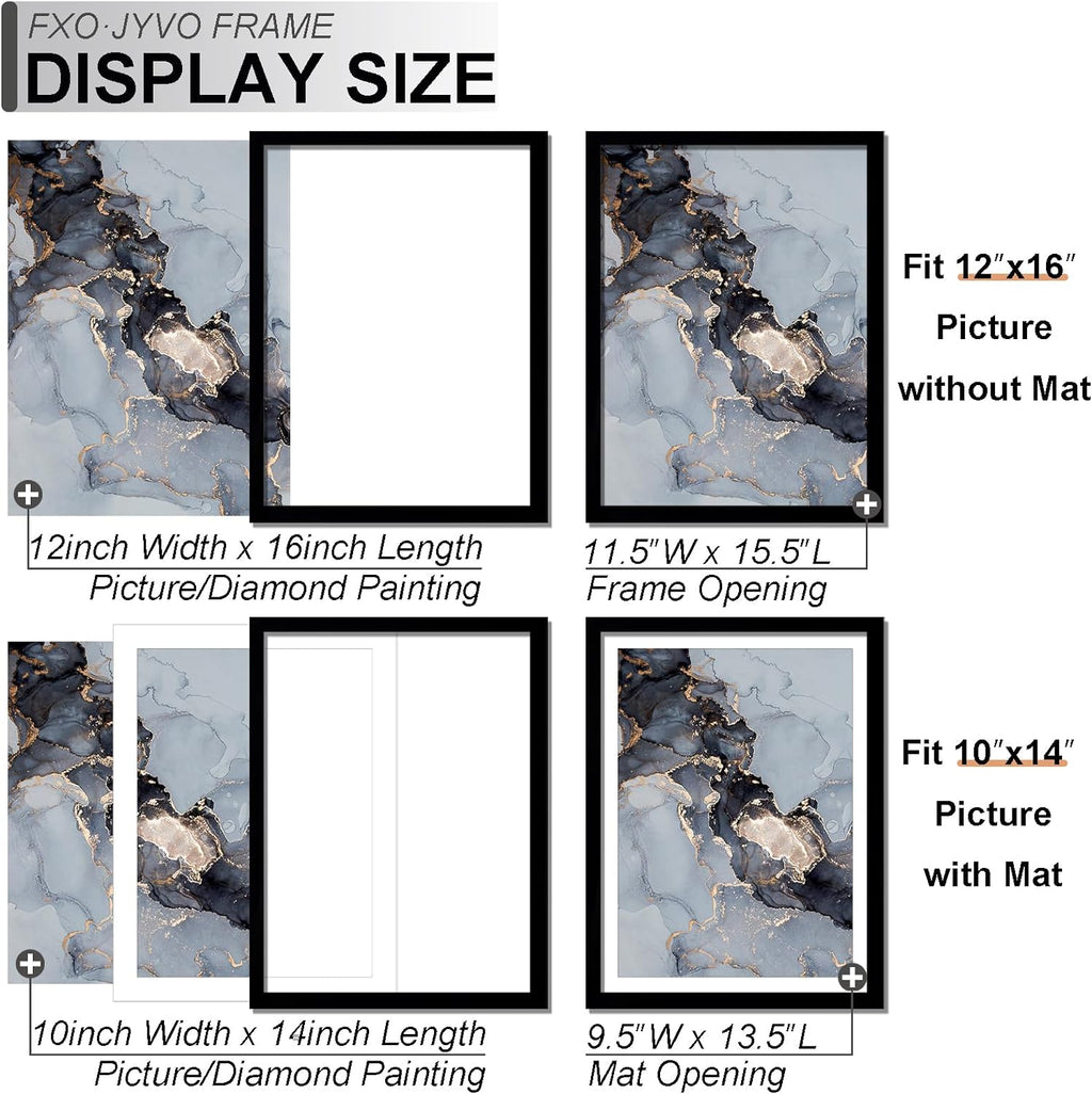 2 Pcs 12 x 16 Frame Black Display Diamond Art Painting 30x40cm, 10x14 Mat