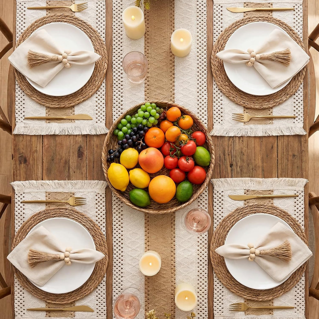Boho Kitchen Decor Table Runner and Placemats Set, 6 Sets, 12x72