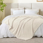 BEDELITE Fleece Blanket Twin for Bed Couch, 3D Jacquard Decorative Cream Throw - Image 5