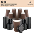 16 oz Disposable Paper Coffee Cups with Lids Insulated Double-Walled Togo