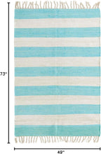 Unique Loom Chindi Rag Collection Area Rug - Striped (4' 1" x 6' 1" Rectangle, Turquoise and Ivory)