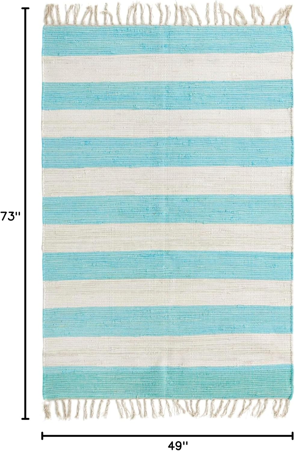 Unique Loom Chindi Rag Collection Area Rug - Striped (4' 1" x 6' 1" Rectangle, Turquoise and Ivory)