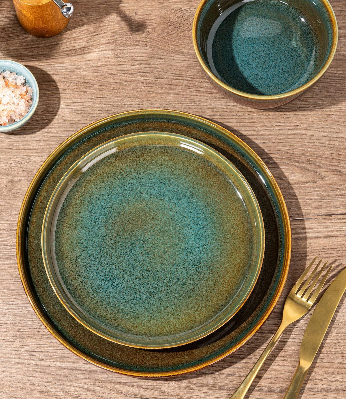 GBHOME Dinnerware Sets for 4, 12 Pieces Ceramic Plates and Bowls Set