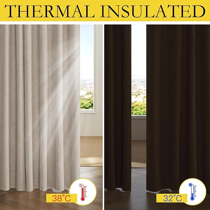 NICETOWN Oatmeal Vintage Open Linen Weave Flax Thermal Curtains, 100% Blackout - Image 3