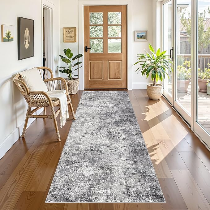 UERMEI 3X8 Washable Runner Rug for Hallway: Soft Neutral Modern Abstract Area by UERMEI