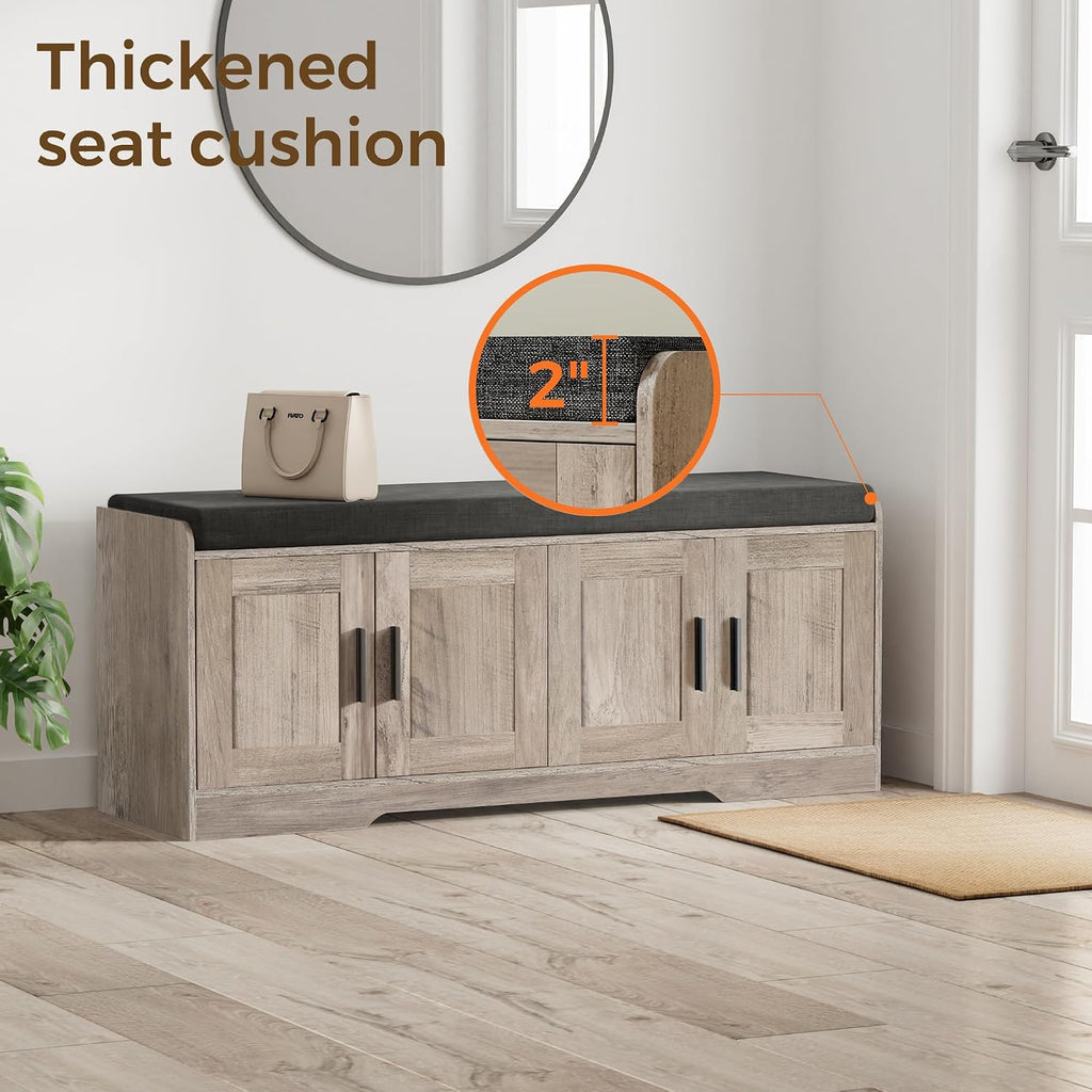 Homleke Shoe Storage Bench, 4 Doors & Thickened Padded Seat Cushion