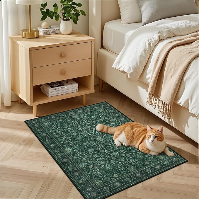 2x3 Area Rugs Living Room Rug: Washable Vintage Distressed Floral Rug No Slip - Image 3