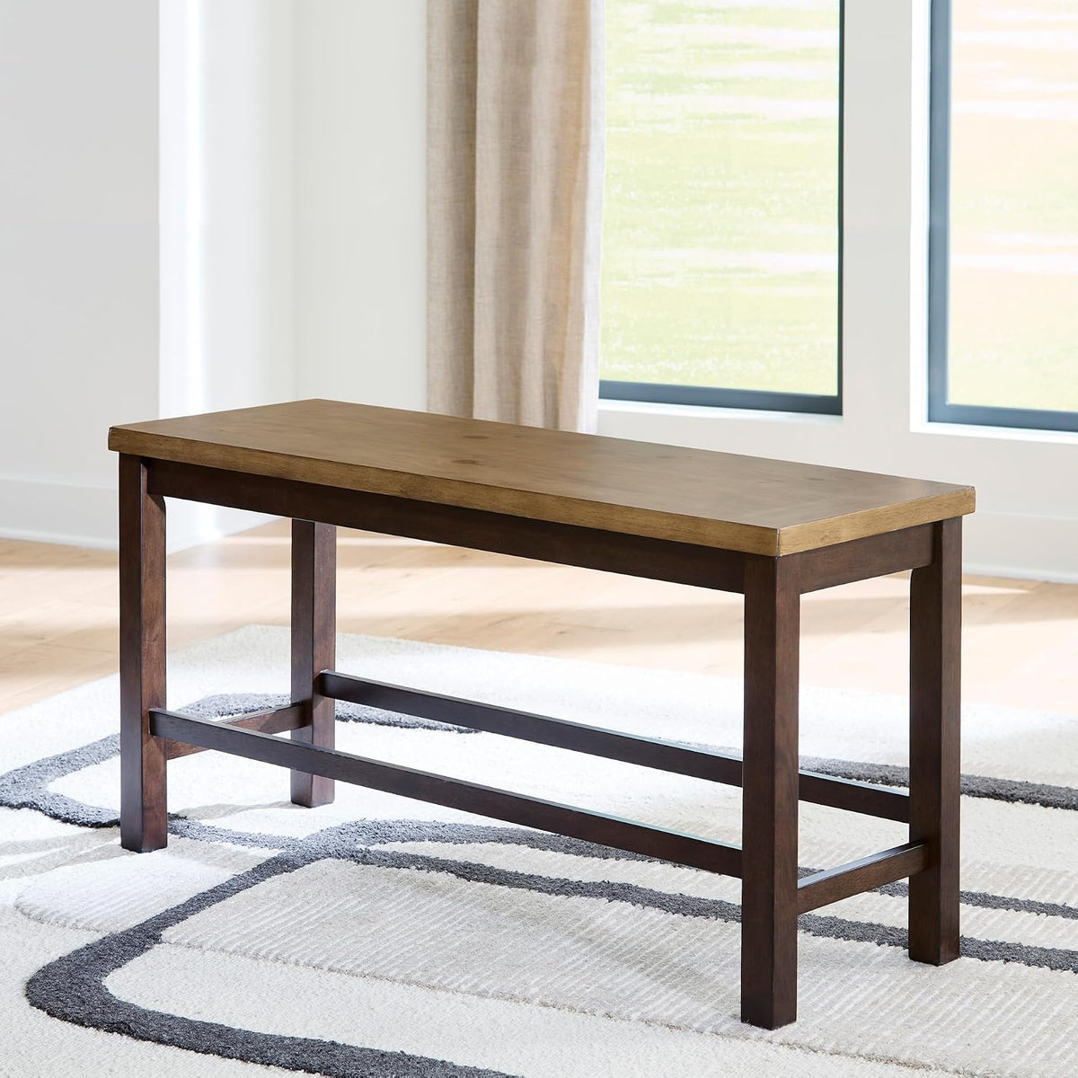 Signature Design by Ashley Sharlander Casual Counter Height Dining Bench with Foot Rest, Light Brown & Dark Brown