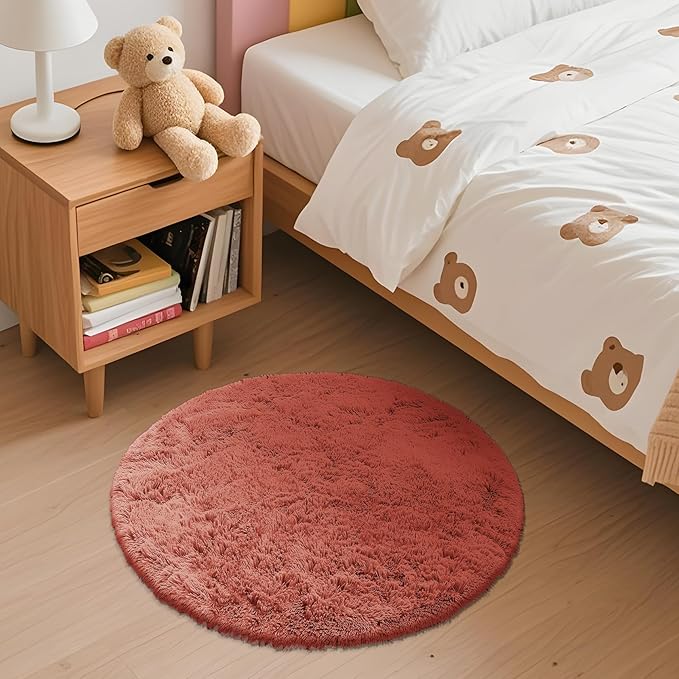 OLANLY Rust Red Round Rugs for Bedroom - Image 3