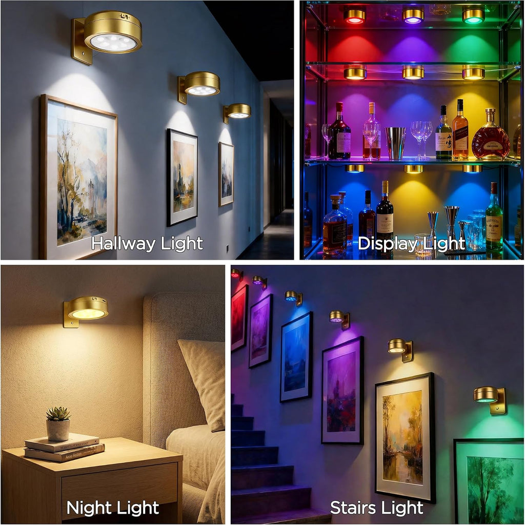 4-Pack Picture Lights for Wall, Rechargeable Cordless Poster Lights, Gold