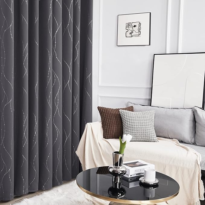 Deconovo Short Curtains Grey, Thermal Insulated Soundproof Drapes, Wave Dots - Image 6