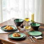 Melamine Dinnerware Sets for 4, 12 Pcs Plates and Bowls set, Green