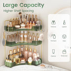 3-Tier Green Corner Organizer, PET Counter Storage with Hooks