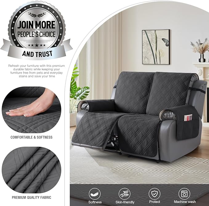 TAOCOCO 100% Waterproof Loveseat Recliner Cover, Non Slip Split Recliner Couch - Image 2