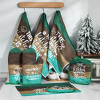 Fourluoo 8 Pcs Teal Green Kitchen Towels Oven Mitts and Pot Holders Sets