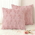 decorUhome Pink Bow Pillow Covers Set of 2 Coquette Aesthetic Cute Preppy Plush by decorUhome