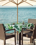 Green Tropical Palm Leaves Square Outdoor Tablecloth with Umbrella Hole and Zipper, Waterproof Summer Botanical Leaf Table Cloth Cover, Watercolor Plants Table Protector for Patio Party 54"x54"