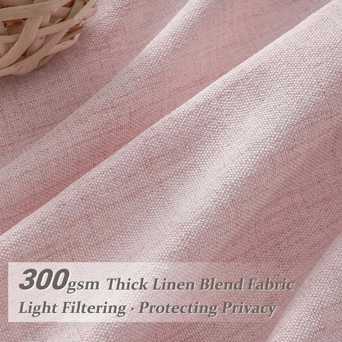 Pretty Light Pink Semi Sheer Curtains 96 Inches Long for Living Room 2 Panels Set, Memory Shaped Pinch Pleated 8 FT Faux Linen Light-Filtering Nursery Curtain Back Tab Elegent Window Drapes W40 x L96