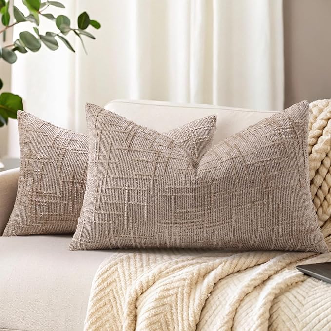 decorUhome Oatmeal Chenille Throw Pillow Covers 12x20 Set of 2 Textured Soft by decorUhome