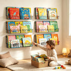 X-cosrack 4-Pack Wall Mounted Metal Kids Bookshelf, Floating Book Shelves for Kids Nursery Toddler Classroom, Hanging Book Shelf Organizer for Room Decor, Black