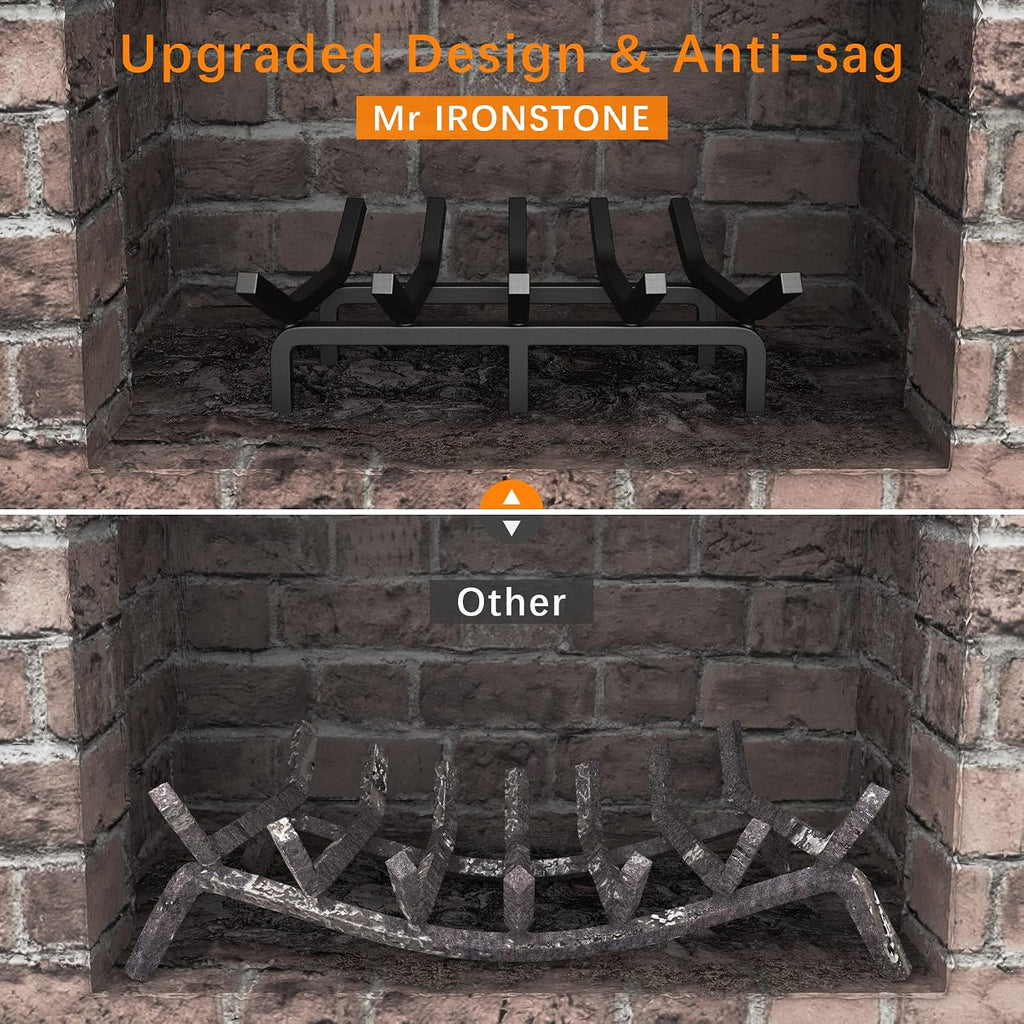 Mr IRONSTONE Fireplace Grate Fireplace Log Holder Solid Steel Heavy Duty Firewood Log Burning Rack Fire Grates for Outdoor Kindling Tools Pit Indoor Wrought Iron Wood Stove 17 inch