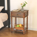 AWASEN Nightstand, Mid Century Modern Night Stand with Drawer for Living Room, Modern Bedside End Table with Spindle Wood Legs for Bedroom, Office, Rustic Brown