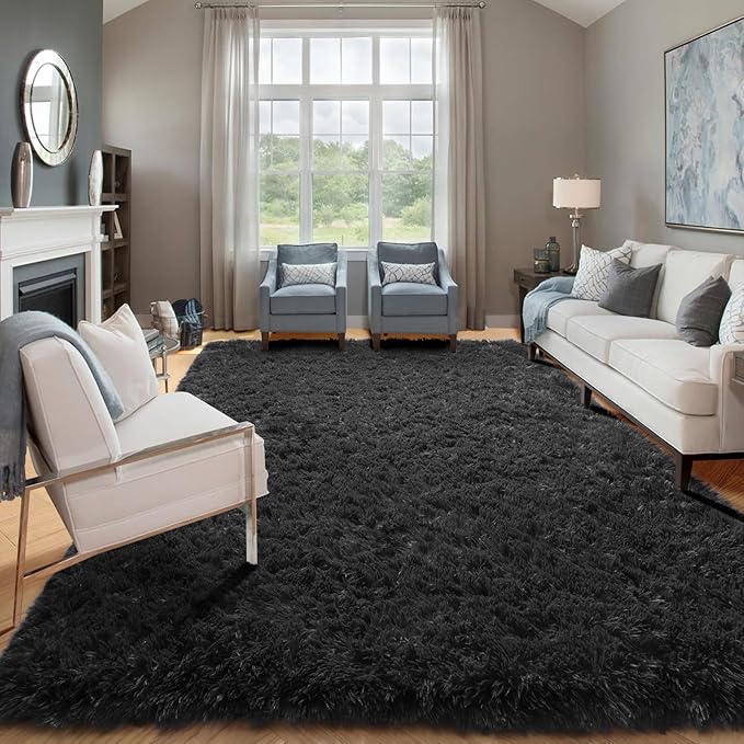 ONASAR Black Area Rugs for Bedroom Living Room, Fluffy Fuzzy Shaggy 4x6 Bedside - Image 9