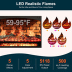 Royalcraft Electric Fireplace Heater, Freestanding Electric Fireplace Stove 5118 BTU with Remote Control, Realistic Flame Effect and Infrared Heating, Overheating Safe Design for Living Room, Bedroom