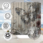 DDQQ 4Pcs Shower Curtain Sets, Gray Butterfly Bathroom Curtains Shower Set, Bathroom Decor Sets, Shower Curtain for Bathroom with Rugs, Toilet Lid Cover, Bath Mat and 12 Hooks, 71 x 71 Inches