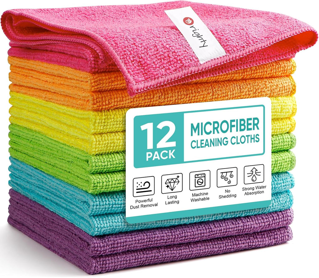Orighty Microfiber Cleaning Cloth Bulk, 150 Pack Shop Towels 12x12 in, Red