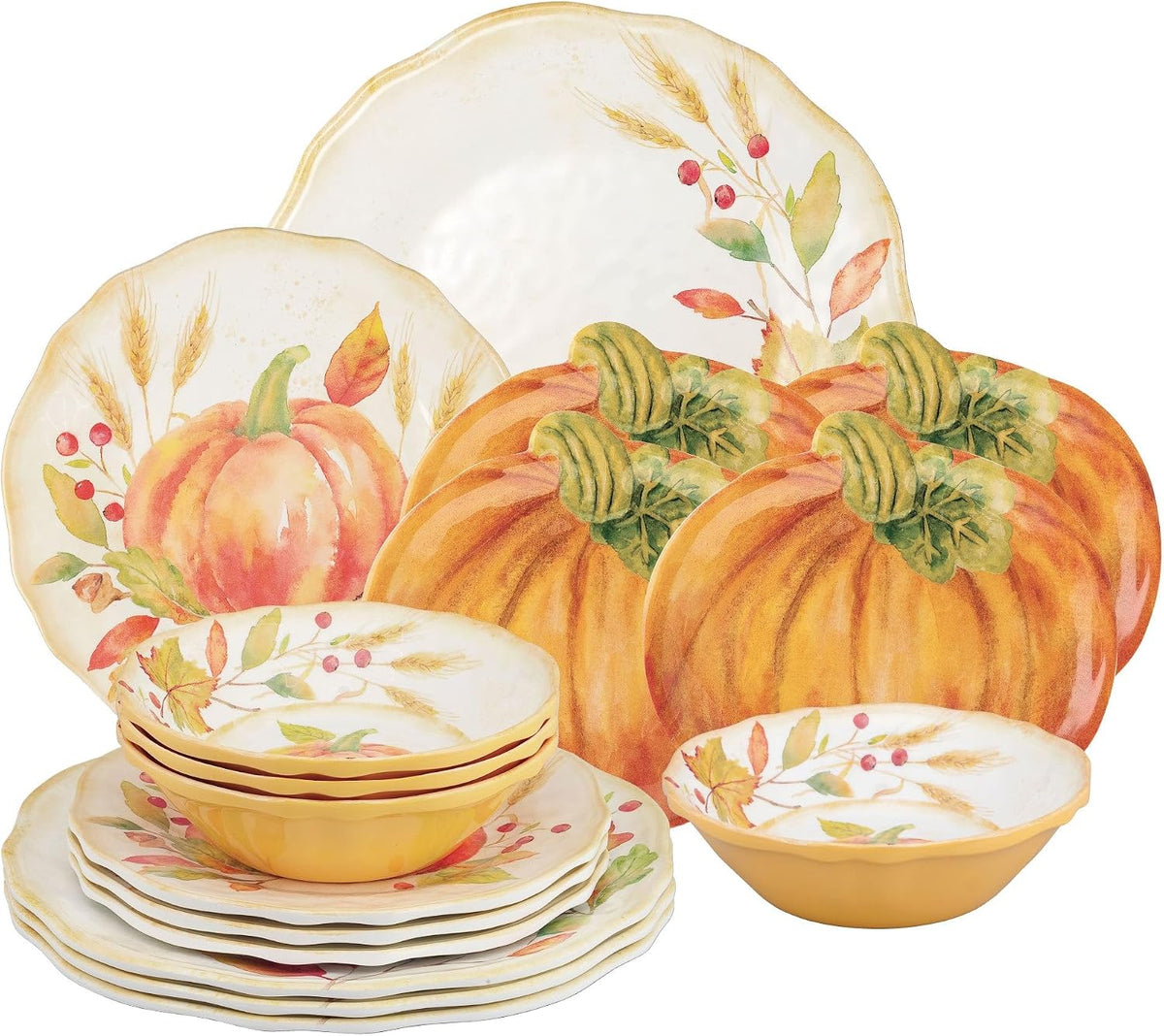 UP Pumpkin Melamine Dinnerware Set, 16-Piece Service for 4