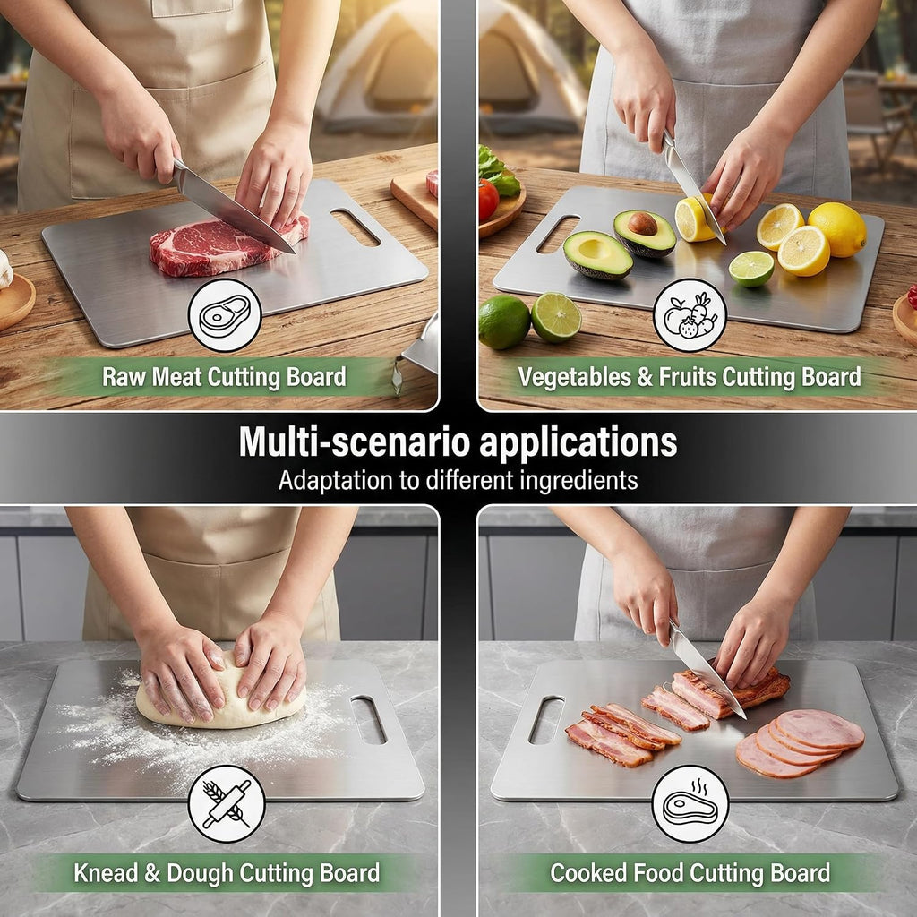 Katori Titanium Cutting Board for Kitchen, 100% Pure Titanium Cutting Boards, Double Sided Non Toxic Titanware Chopping Board for Cutting Meat Vegetable Fruit,Dishwasher Safe(S+M+L)