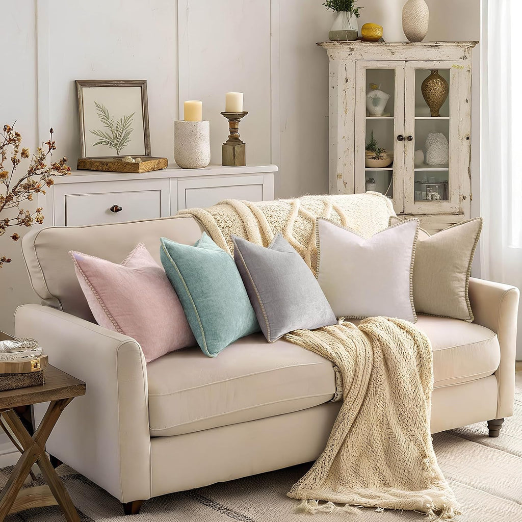 decorUhome Soft Chenille Throw Pillow Covers 18x18 Set of 2 Aqua Haze