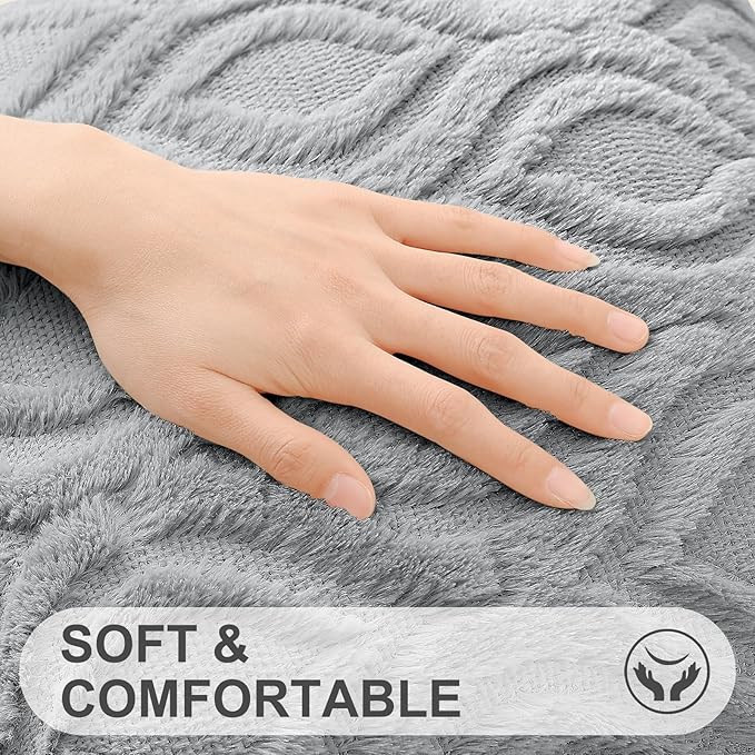 decorUhome Throw Pillow Covers 12x20 Inch Set of 2, Soft Plush Faux Wool Grey - Image 2