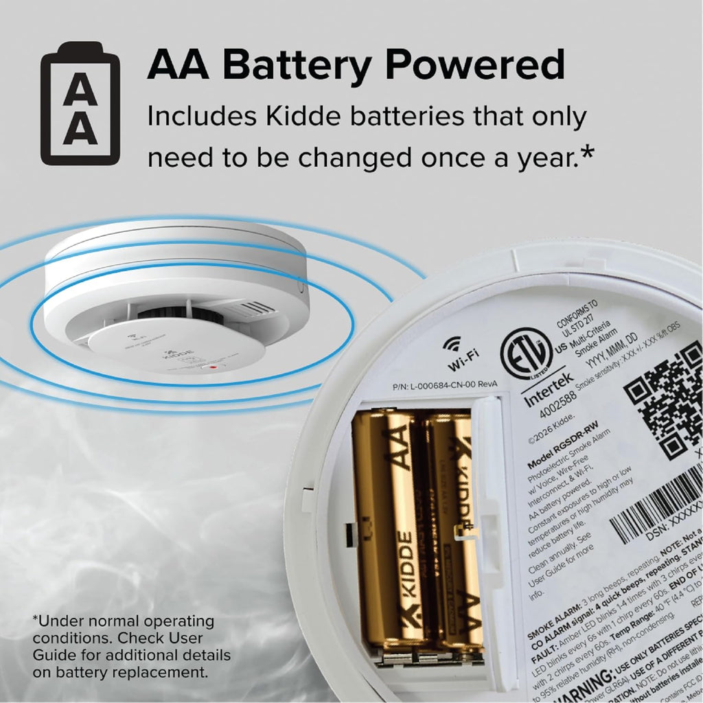 Kidde Smart Smoke & CO Detector with Ring, AA Battery, RGCUDR-RW