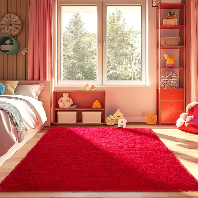 Ophanie Red Rugs for Bedroom Living Room, Fluffy Fuzzy Furry Carpet, Plush Soft - Image 5