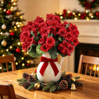 Artificial Flowers No Fade Realistic Geraniums Red Christmas Decor 6 Bundle