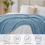 BEDELITE Full Size Blanket for Bed, 300GSM Soft & Warm Fleece Light Blue Blanket - Image 7