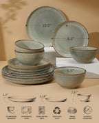 Ceramic Dinnerware Sets for 6, 18pcs Plates and Bowls Sets Dish Set