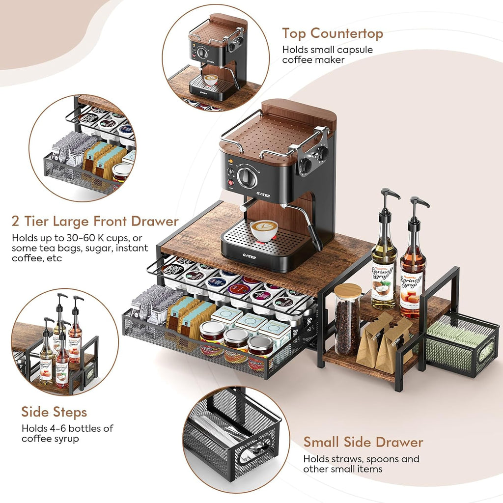 Coffee Bar Organizer for Countertop, Hold up 48 Pods, Black