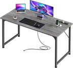 PRAISUN 47 X 20 Inch Computer Desk, Power Outlets, USB-C, Grey