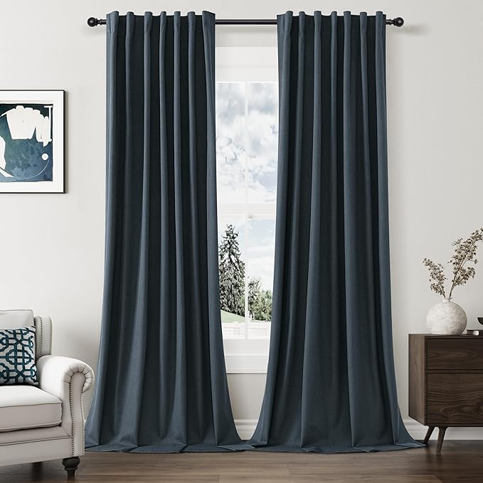 Guken 100% Blackout Linen Curtains 90 Inch Length 2 Panels Set by Guken
