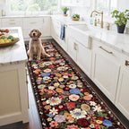 Floral Hallway Runner Black/Brown Carpet Non-Slip, 2x10 Washable Rug Ultra-Thin by WelcometoBabovid