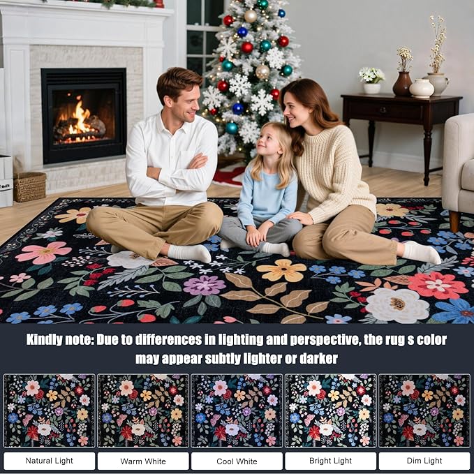 Entryway Rug 2X3 Small Rugs: Floral Washable Door Mat Vintage Soft Low Pile - Image 9