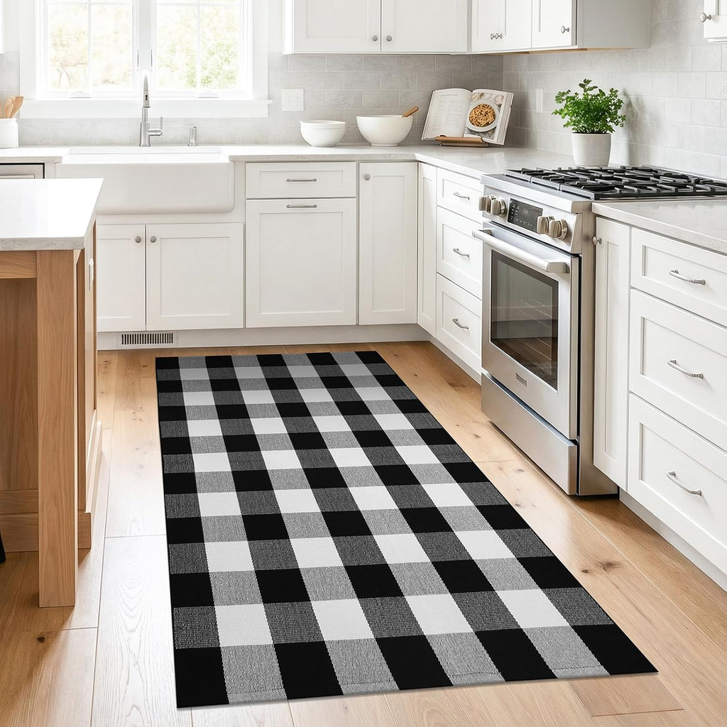 KILOCOCO Buffalo Plaid Checkered Rug 3x5 ft Black White Front Door Rug