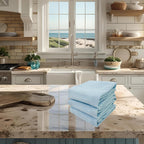 Light Baby Blue Kitchen Hand Dish Towels, Set of 3, 100% Cotton, 18" x 28"