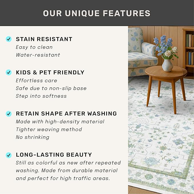 Blue and Green Washable Entryway Rugs 3x5 - Image 7